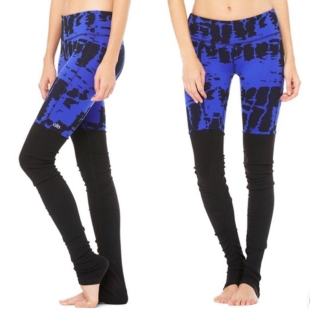 ALO Yoga Goddess Ribbed Legging Blue Black Tie Dye Size Small